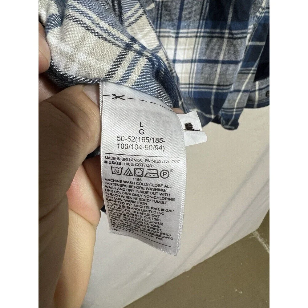 Banana Republic Flannel Shirt‎ Mens Large Blue Plaid Elbow Patch Organic Cotton